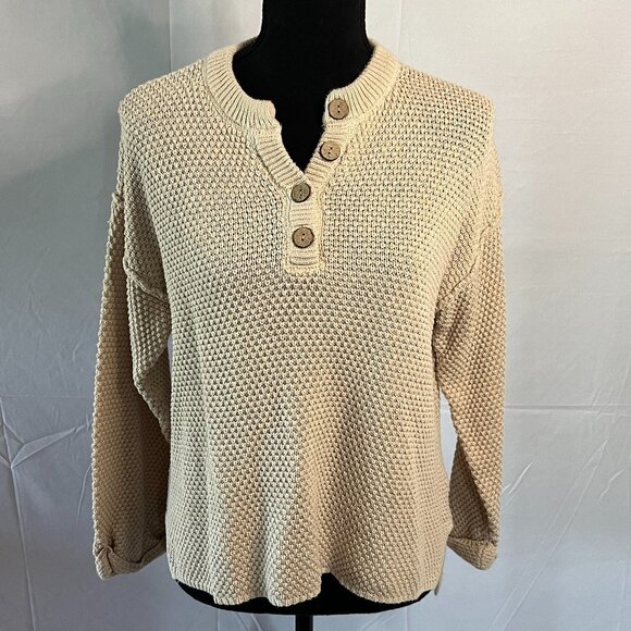 Pink Lily Button Sweater top Taupe Beige Small - 0331 - Picture 2 of 4